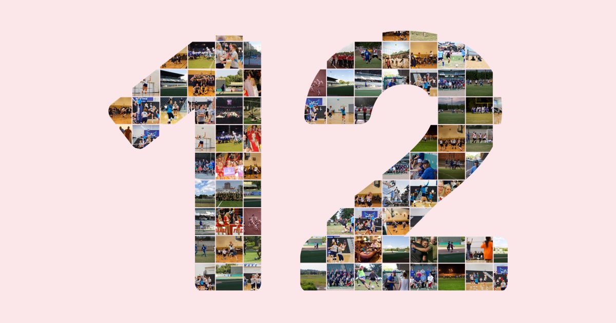 A photo collage shaped like the jersey number 12, filled with game photos